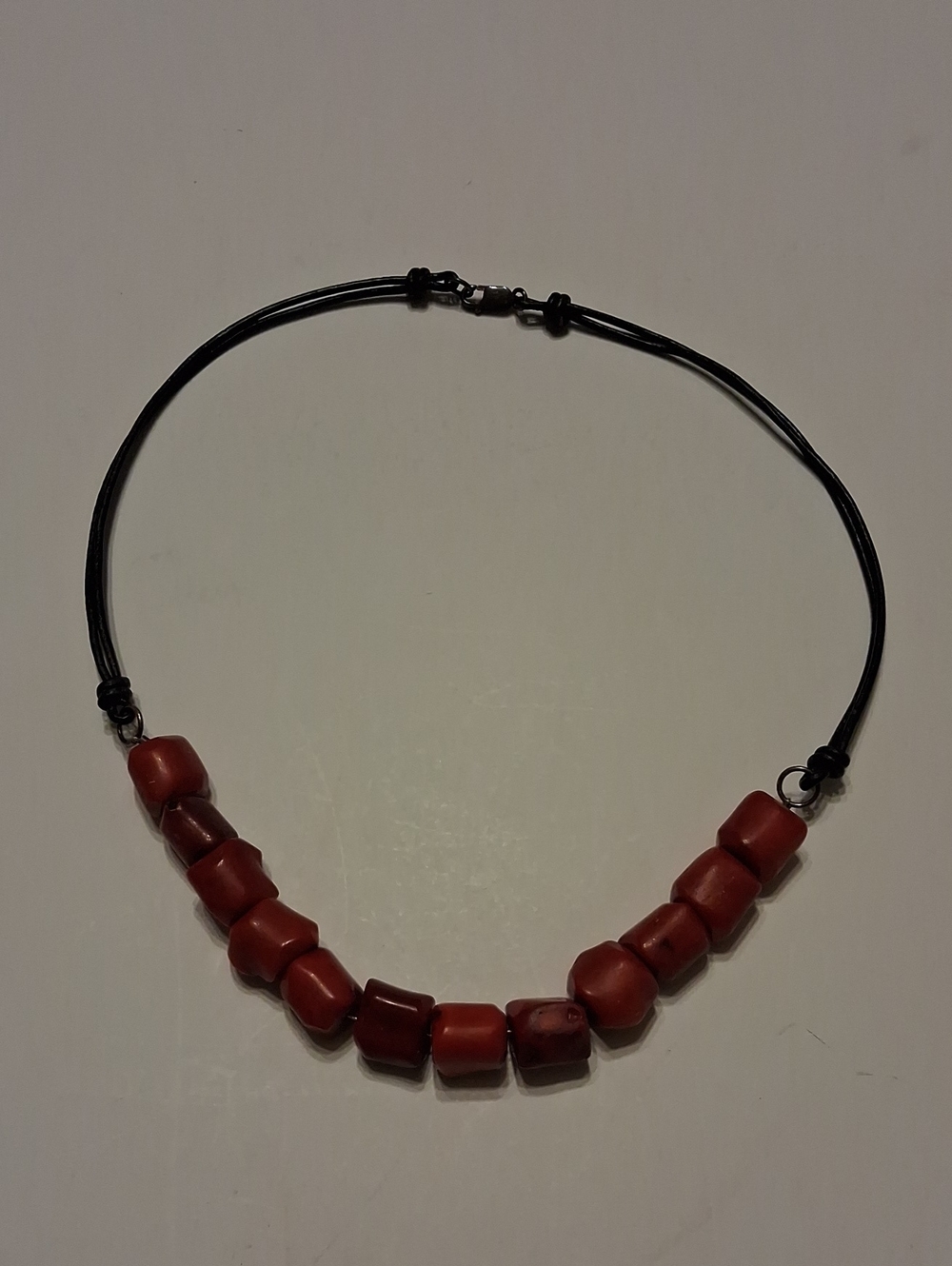 Handmade Red Coral Necklace with Black Cord